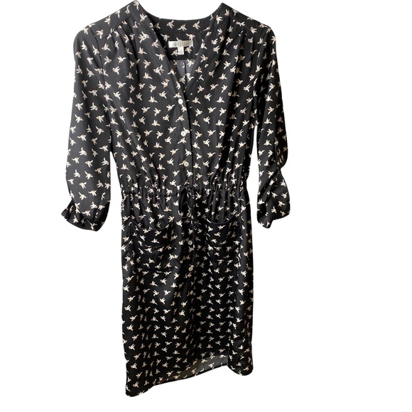 Spense Black Hummingbird Button Down Shirt Dress Knee Length Size S - Picture 1 of 9